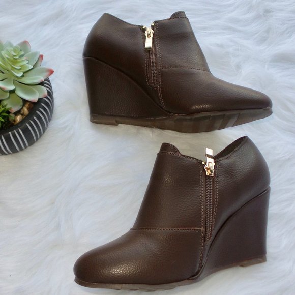 *SOLD*Brown Wedge Ankle Booties - Picture 2 of 6